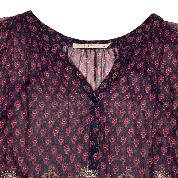 Whimsigoth Blouse Sz.L 100% Silk Printed Paisley Sheer Peasant Festival Boho - Picture 3 of 11